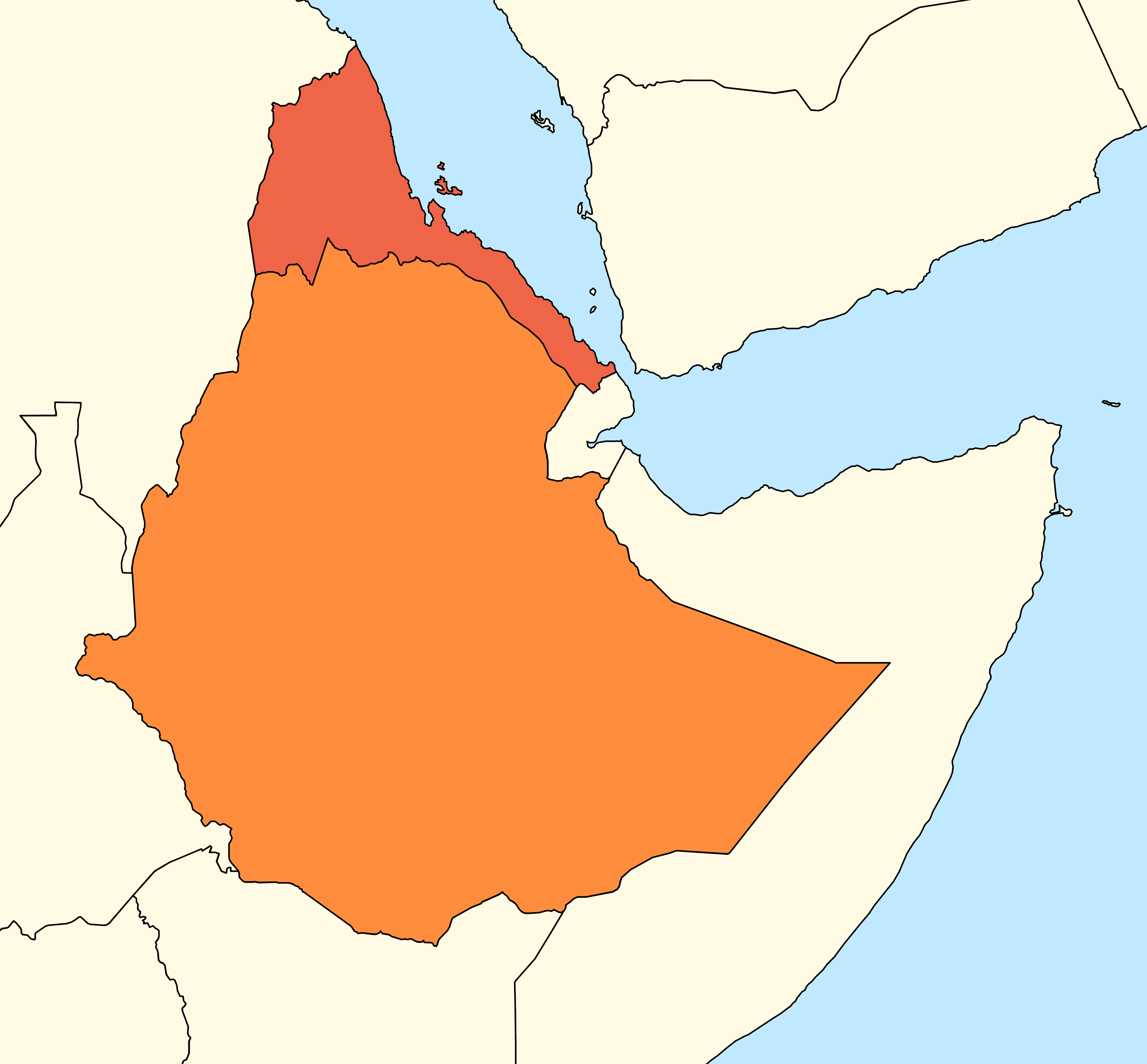 Map showing Ethiopia and Eritrea in the Horn of Africa